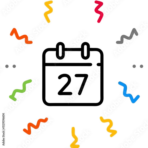 Stylized Calendar Icon with Number TwentySeven and Colorful Confetti