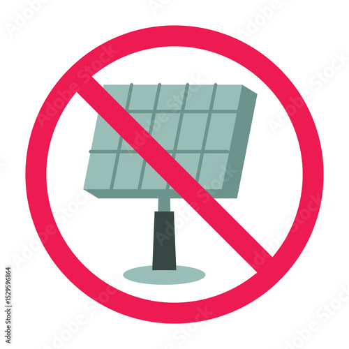 Forbidden sign with solar panel icon, no solar energy allowed sign, green energy prohibition sign, do not use renewable energy, alternative energy sources forbidden sign