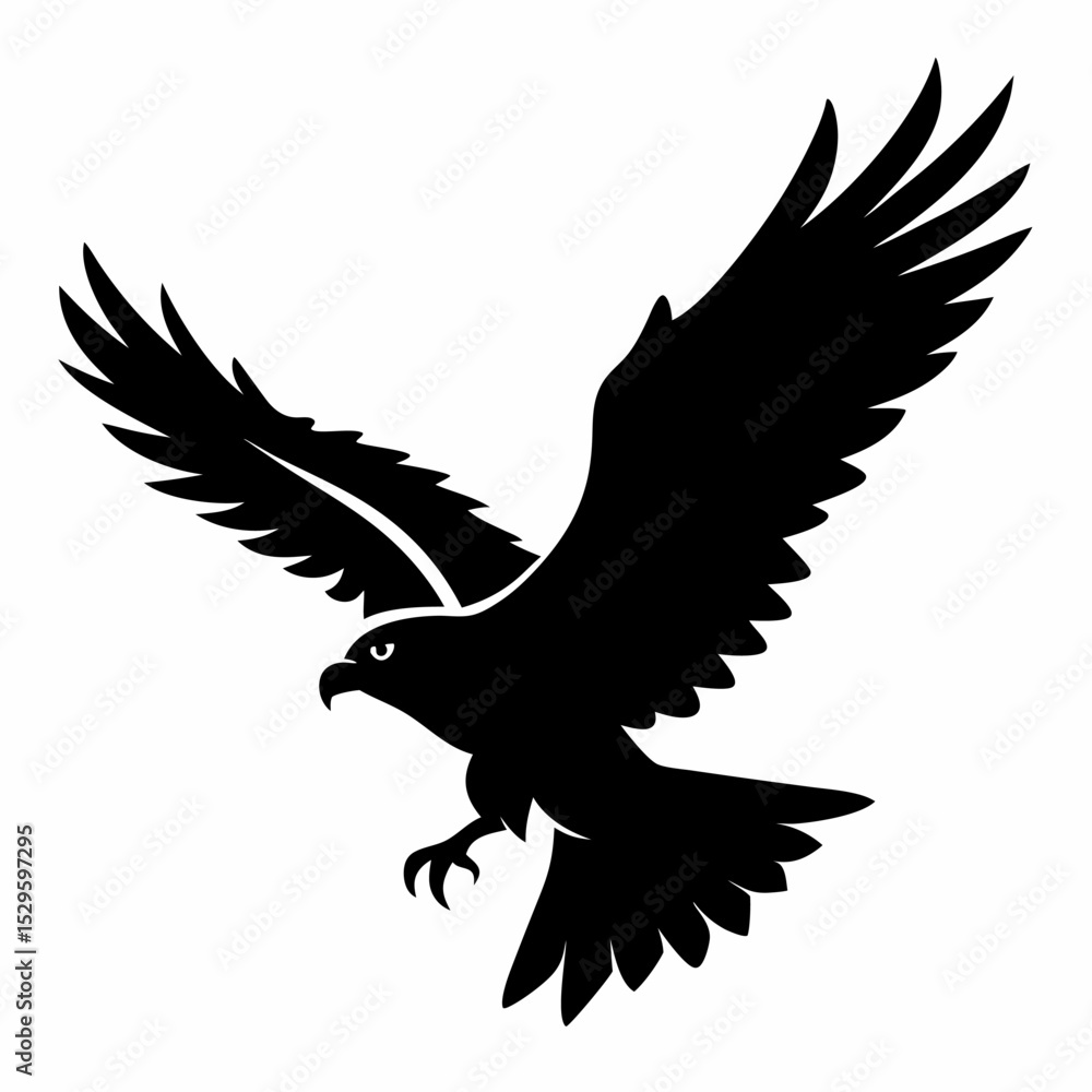 Fototapeta premium Osprey in Flight Silhouette Vector Illustration on White Background Bird of Prey Design Element Wildlife Art