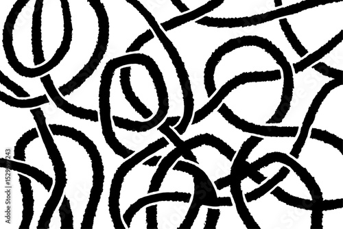 Bold abstract pattern of tangled black lines on white. This energetic, hand-drawn composition works well for artistic backgrounds, textiles, and web design elements.