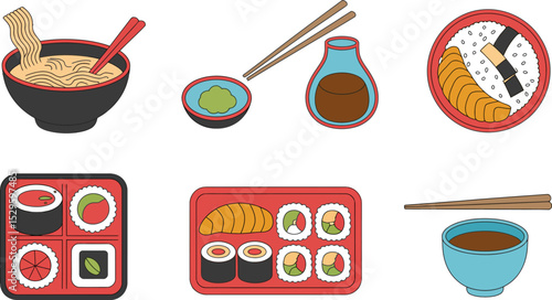 Japanese cuisine sushi ramen vector illustration asian food restaurant menu graphic design delicious 100 editable stock vector illustration