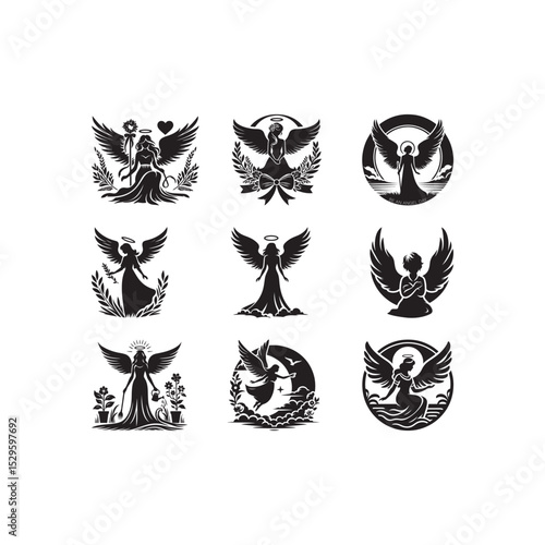 Be an Angel Day Silhouette Vector Illustration, Solid White Background.