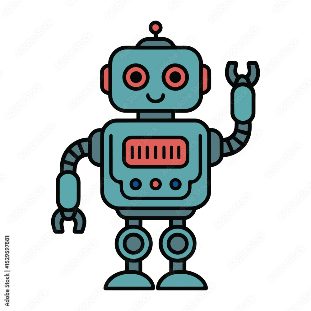 Cute Cartoon Robot Vector. Smiling AI Machine Character Illustration. Cute Cartoon Robot Vector. Smiling AI Machine Character Illustration.