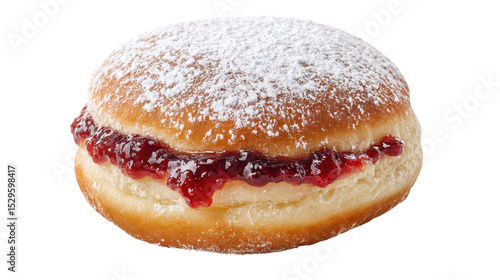 Delicious jelly-filled donut topped with powdered sugar. transparent background