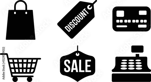 Shopping sale discount vector icons set online shop retail store commerce purchase market black friday 100 editable stock vector illustration