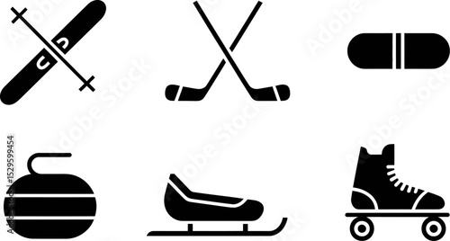 Vector icons of winter sports equipment skiing hockey curling skating sledding and rollerblading design editable stock vector illustration