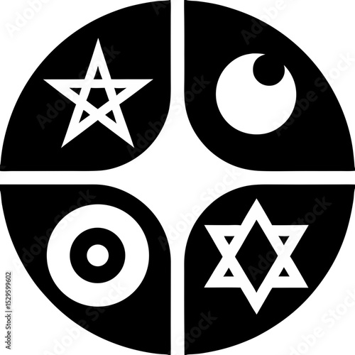 Symbolic Geometric Composition Featuring Religious and Mystical Symbols
