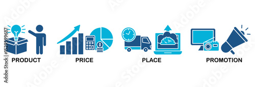 Marketing mix 4P icon set vector illustration concept with icon of product, price, place, and promotion