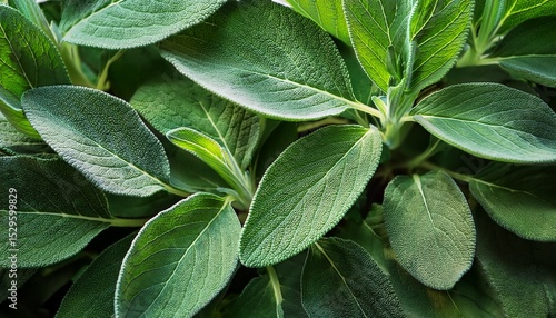 a detailed close up of green clary sage leaves with delicate veins and a slightly leathery texture showcasing their intricate foliage and botanical details green botanical study