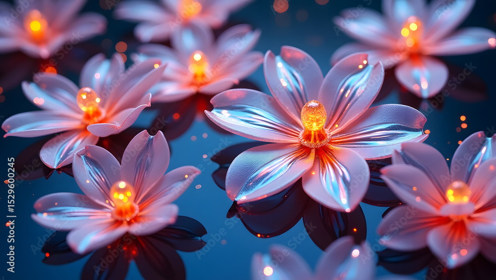 Glowing Lotus in Water: An ethereal scene unfolds as radiant lotus flowers float gracefully on the serene water surface. The glowing centers emit a warm, inviting light. Glowing Lotus in Water: An ethereal scene unfolds as radiant lotus flowers float gracefully on the serene water surface. The glowing centers emit a warm, inviting light.