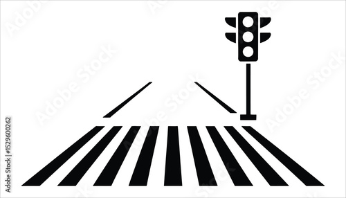 Crosswalk with Traffic Light Vector. Road Safety and Pedestrian Crossing Icon.