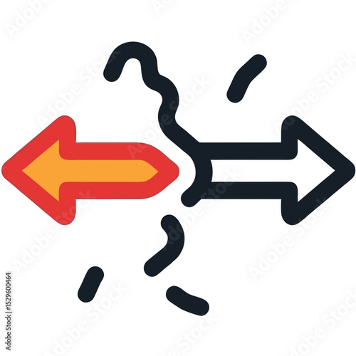 Two Arrows in Opposition Showing Forceful Direction Change