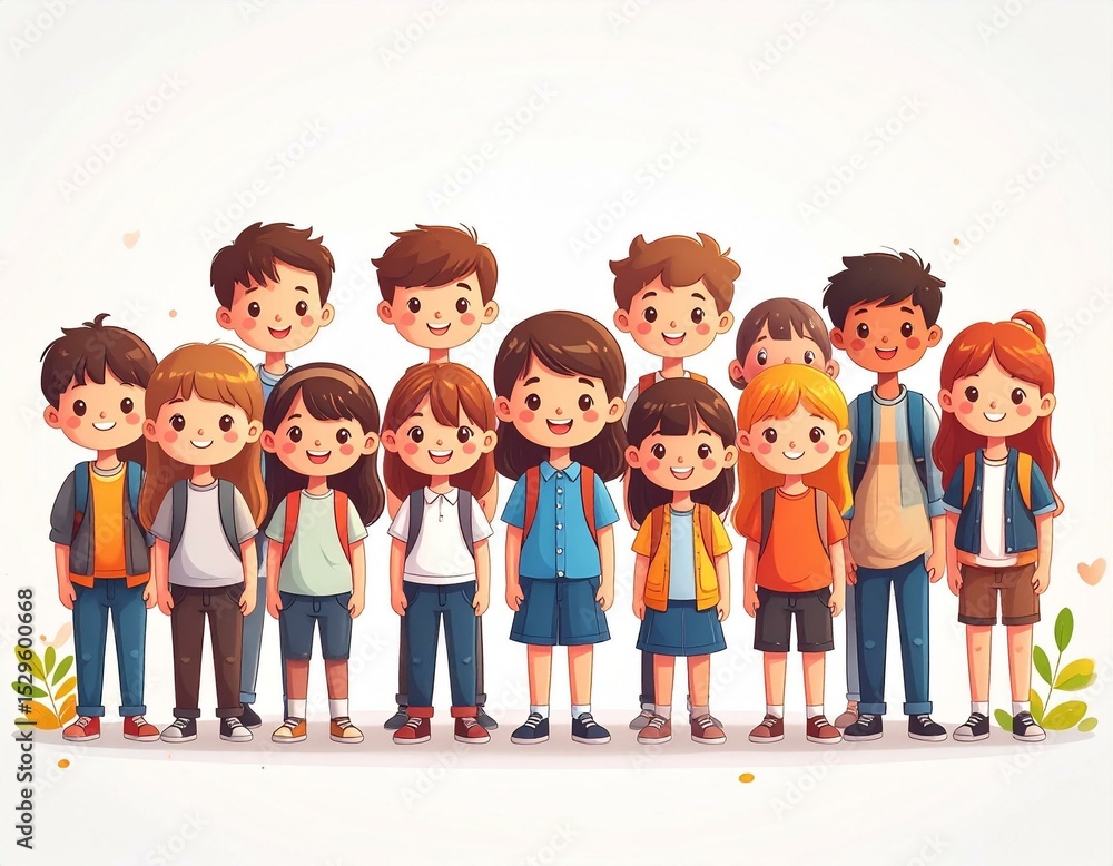 Obraz premium Happy Diverse Group of Children Smiling Together School Kids Back to School Illustration