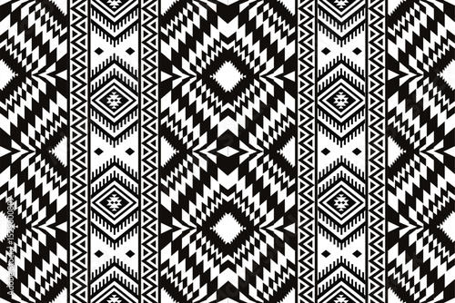 Southwest Aztec geometric Native American Mexican Navajo tribal ethnic seamless pattern fabric black and white design vector for textile printing