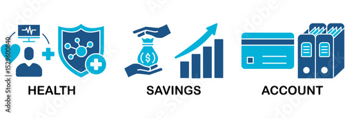 HSA icon set vector illustration concept for health saving account with icon of healthcare, growth, id card, and accounting