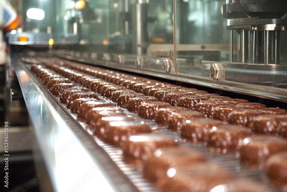 Fototapeta premium Chocolate Production Line with Confectionery on Conveyor Belt