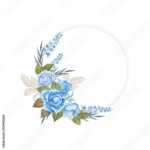 Watercolor blue roses with butterfly vector floral bouquet