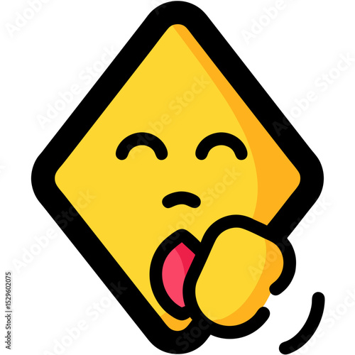 Yawning Emoji in a Yellow Diamond Shape with Black Outline