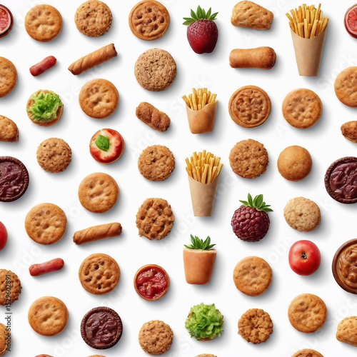 Vector illustration of isolated food collection with bread chocolate cake cookies biscuits and croissants in a delicious bakery set perfect for sweet dessert pastry snack collage tasty baked goods  