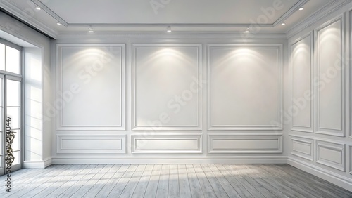 Empty luxurious room with white walls and wood floor classic interior design