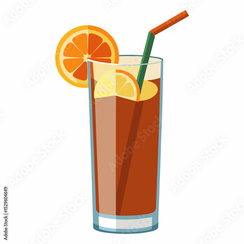 Realistic Long Island Iced Tea Cocktail Illustration Vector Graphic of a Refreshing Drink on White Background