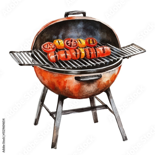 watercolor vector of Barbecue Grill, high quality, isolated on a white background.