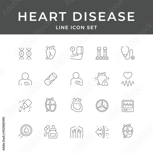 Comprehensive Heart Disease Line Icon Set for Medical Professionals and Patients