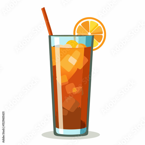 Realistic Long Island Iced Tea Cocktail Illustration on White Background Vector Design for Bar or Restaurant