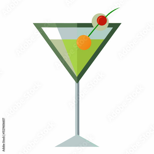 Elegant Classic Martini Vector Illustration with Olive on a White Background for Bar Designs