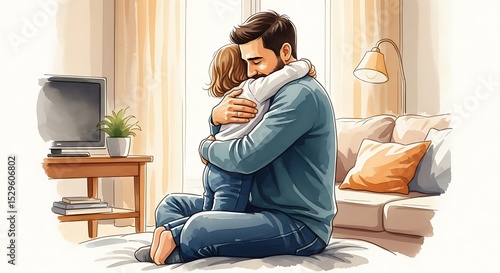 dad hug his kid illustration, happy fathers day 