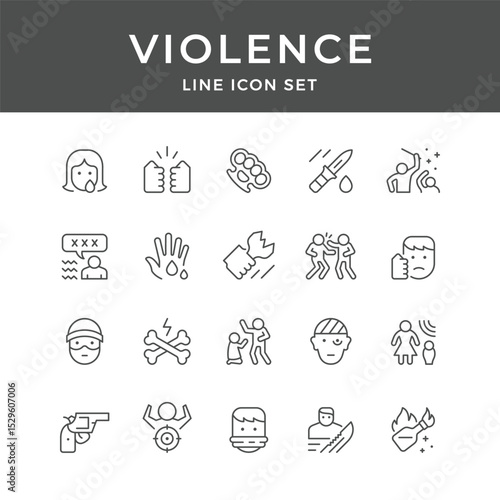 Violence Prevention Line Icon Set | Adjustable Stroke Style | violence, domestic, injury, safety, awareness, campaign, prevention, threat, attack, child, woman, man, people, symbol, icons