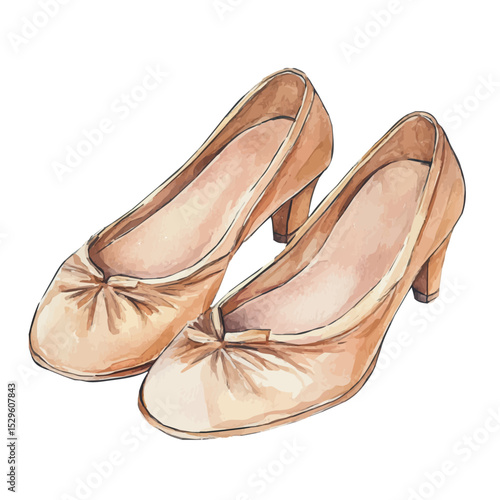 Ballet Flats, watercolor drawing vector, high quality, isolated on a white background.