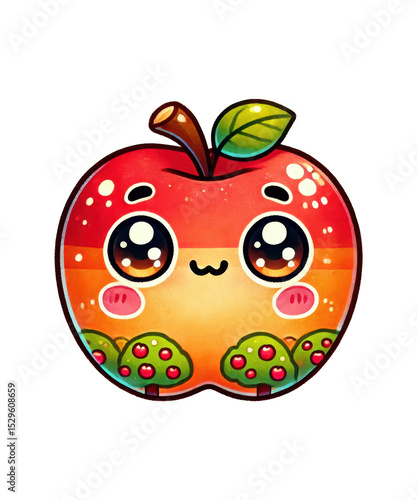 Wallpaper Mural 

Fresh red apple with a leaf, juicy drops, and a playful worm illustration for a healthy diet Torontodigital.ca