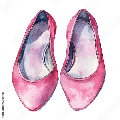 Ballet Flats, watercolor illustration vector, high quality, isolated on a white background.