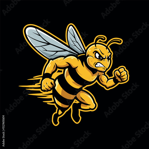 A fierce yellow and black bee mascot logo in motion