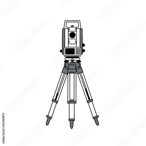 A cartoon style realistic total station mounted on a tripod
