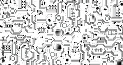 Microchip technology background. Abstract circuit, digital electronics scheme texture. Digital technology seamless pattern. Seamless electronic circuit.