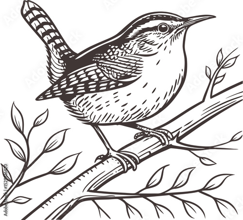Wallpaper Mural wren-bird-linocut--bird-sketch-art (7).eps Torontodigital.ca