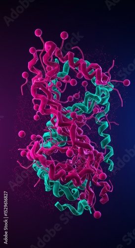 3d Rendering of Molecular Model Structure in Pink Green Blue