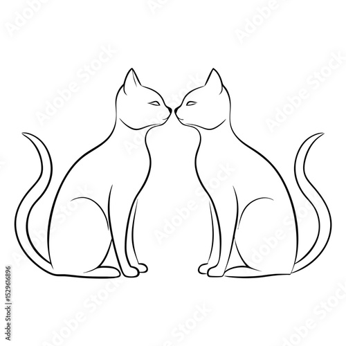 A silhouette of two cats facing each other, touching noses on a white background.