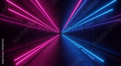 3D Rendering of Neon Tunnel with Glowing Pink and Blue Lights