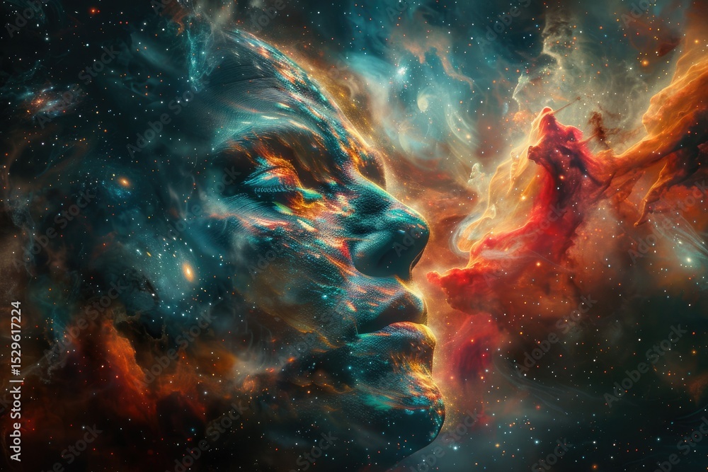 Vibrant Image of Cosmic Graphical Vector Face with Swirling Galaxies and Nebulae Vibrant Image of Cosmic Graphical Vector Face with Swirling Galaxies and Nebulae