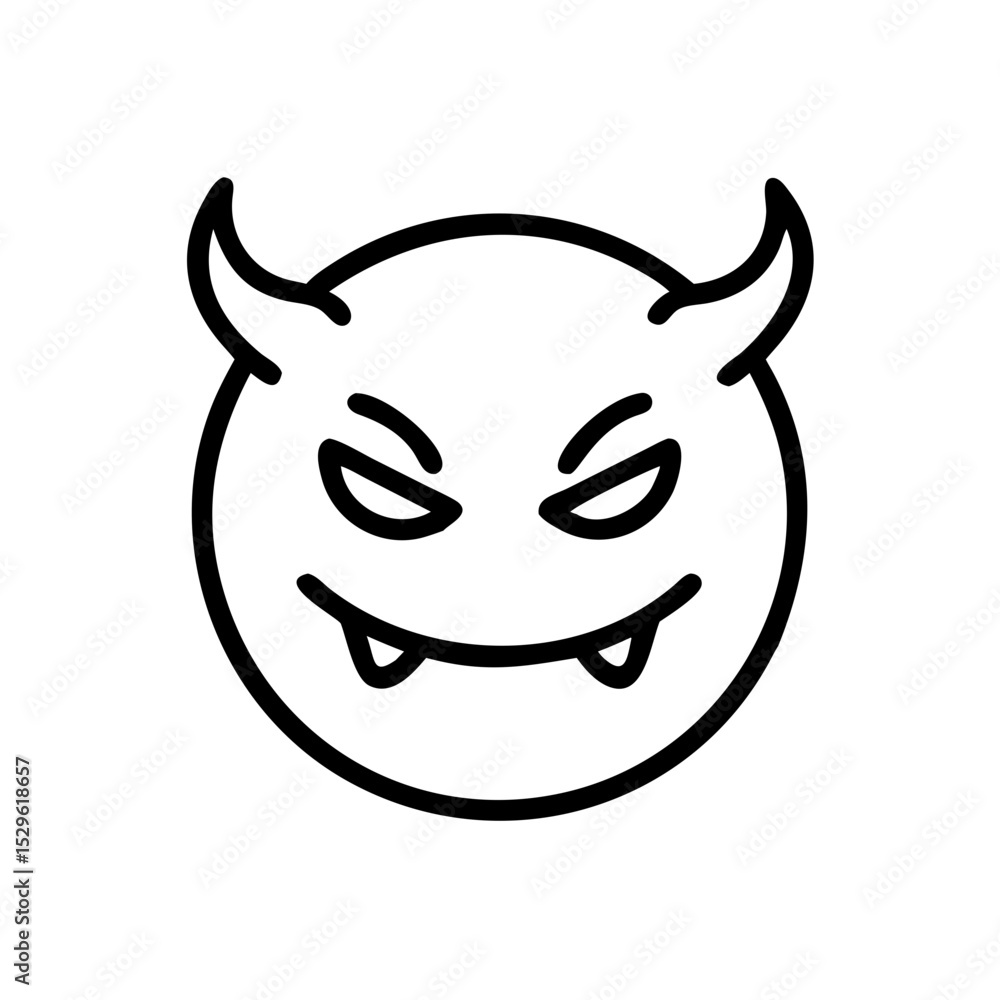 Cartoon devil face with horns and fangs in minimalist style Cartoon devil face with horns and fangs in minimalist style