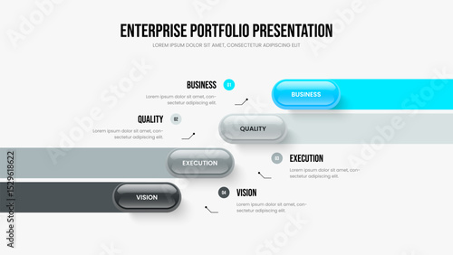 Product Review Presentation Layout Vector Illustration. Service Analysis Four Element Infographic Frame Template. Financial Launch 4 Step Diagram Slide Design.