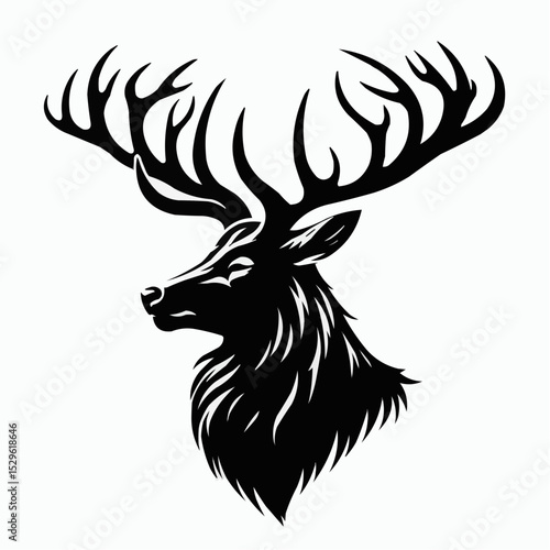 Black tribal eagle and deer animal head silhouette vector design