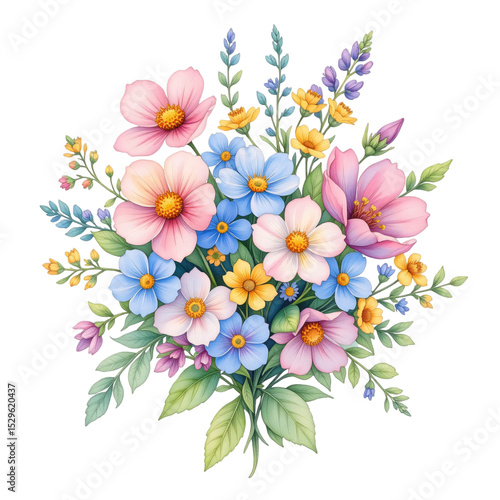 Wallpaper Mural Vibrant floral arrangement botanical art digital illustration nature close-up beauty and elegance Torontodigital.ca