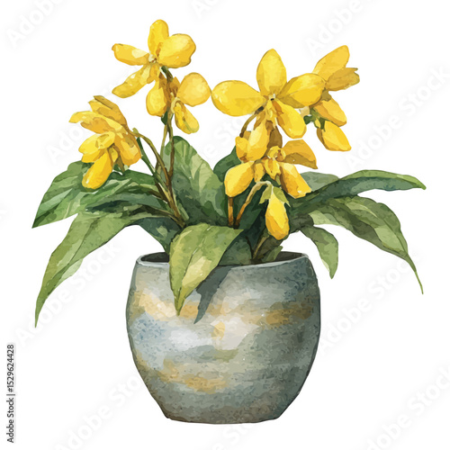watercolor vector of A Yellow Archangel In A Vase, high quality, isolated on a white background.