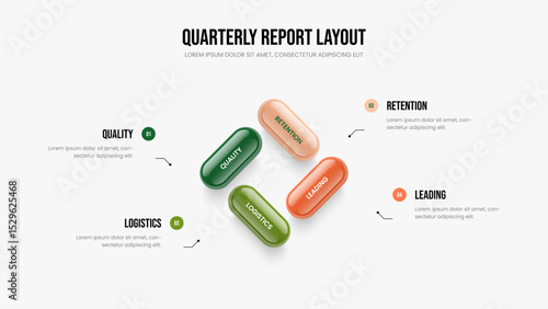 Sales Development Four Element Diagram Slide Template. Product Performance Slideshow Layout Vector Illustration. Project Forecast 4 Step Infographic Presentation Design.