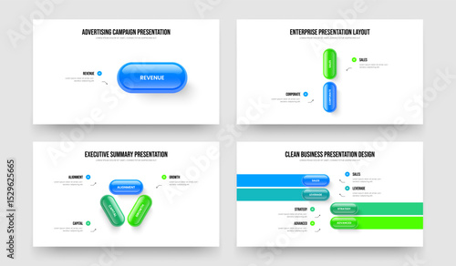 Digital Campaign 1 2 3 4 Step Infographic Frame Layout Collection. Project Review One Two Three Four Element Diagram Slideshow Template Vector Illustration Bundle.