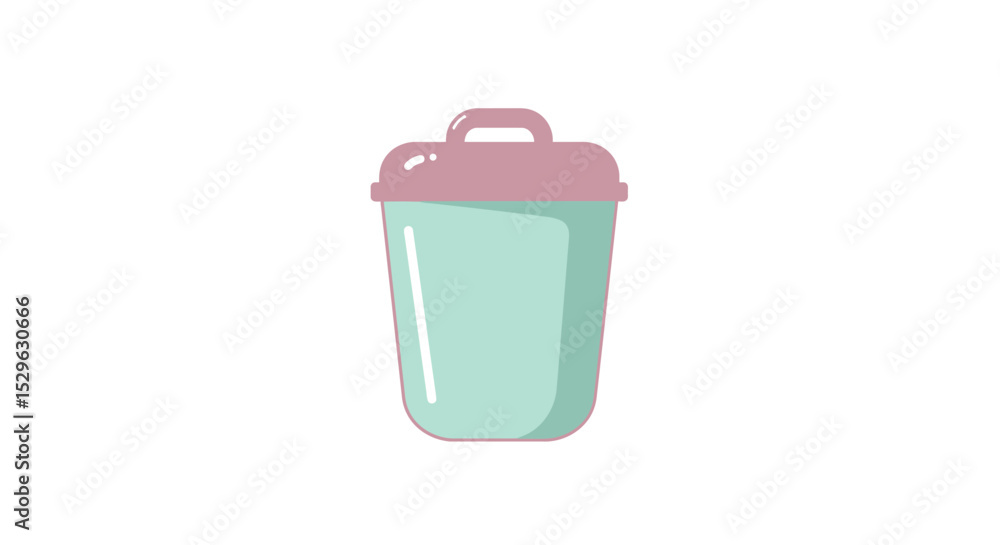 Minimalist Pastel Trash Can Illustration with Handle and Rounded Edges Minimalist Pastel Trash Can Illustration with Handle and Rounded Edges